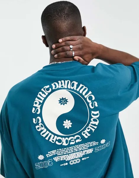 Бирюзовая футболка в стиле oversized с принтом мистического знака на спине ASOS DESIGN-Голубой
