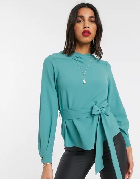 Блузка с объемными рукавами и завязкой Closet-Голубой