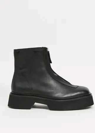 Черные кожаные ботинки челси на толстой подошве с молнией спереди ASOS DESIGN-Черный