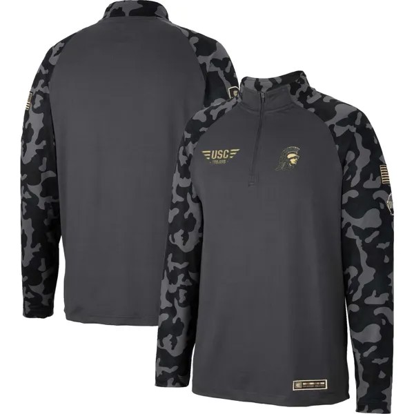 Мужская темно-серая куртка USC Trojans OHT Military Appreciation Long Range с молнией на четверть длины реглан Colosseum