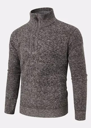 Мужской толстый воротник на молнии Тонкий Fit Daily Jumper Теплый вязаный свитер