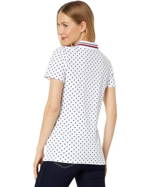 Поло Tommy Hilfiger Short Sleeve Dot Polo with Global Collar, цвет Bright White/Sky Captain