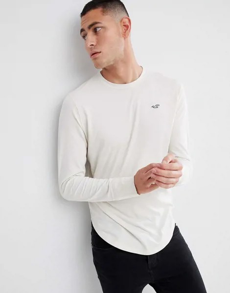 Бежевый лонгслив с логотипом Hollister-Neutral