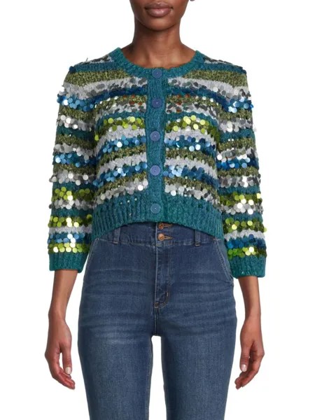 Кардиган Kinsley в полоску с пайетками Cinq À Sept, цвет Blue Multi