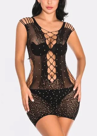 Женское Сетка в сеточку со стразами See Through Babydolls Эротическое белье