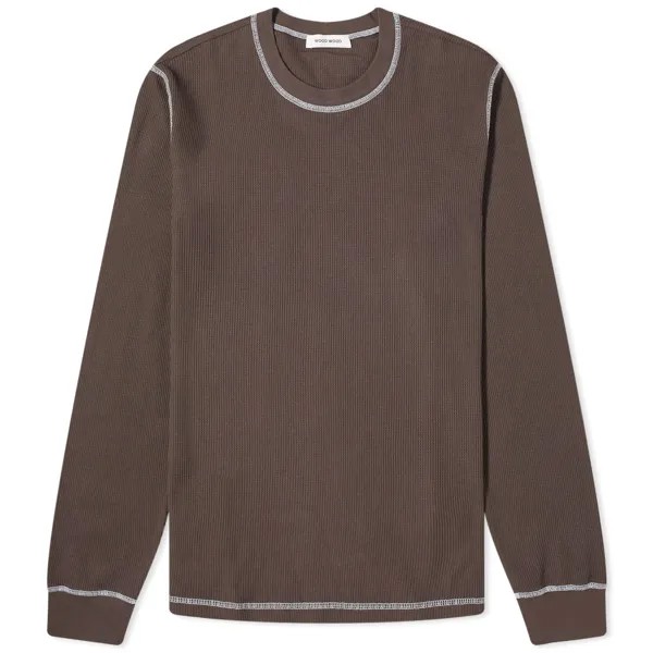 Футболка Wood Wood Emil Waffle Long Sleeve, цвет Brown Chocolate