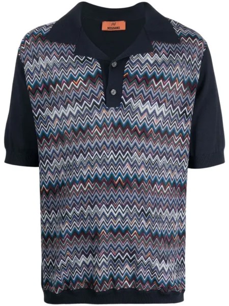 Missoni рубашка поло в рубчик с узором зигзаг, синий