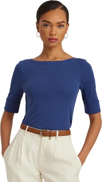 Топ LAUREN Ralph Lauren Stretch Cotton Boatneck Top, цвет Indigo Sail