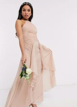 Платье-сарафан макси с присборенной отделкой на лифе ASOS DESIGN Petite Bridesmaid-Розовый цвет