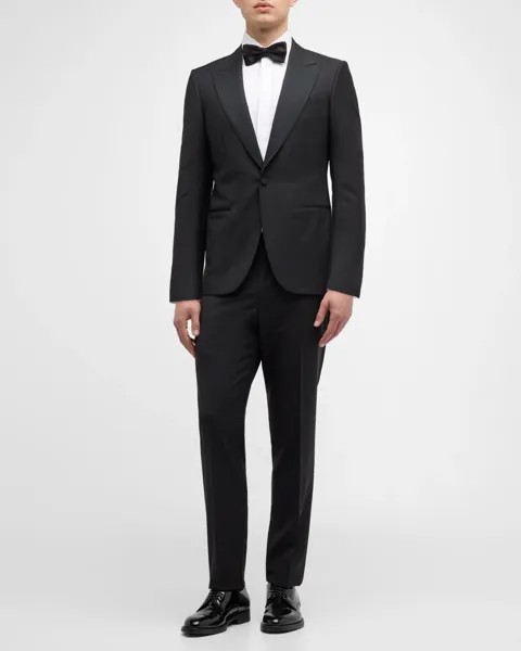 Мужской однотонный смокинг из шерсти и мохера ZEGNA, цвет Black Solid