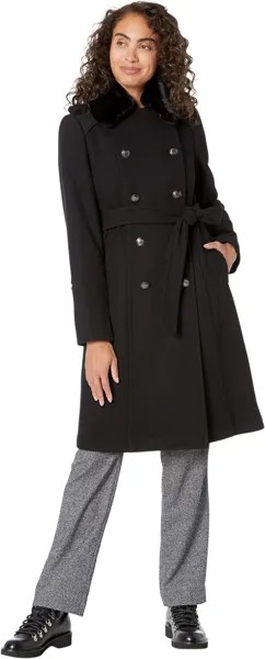 Пальто Double Belted Wool with Faux Fur Collar V20731A-ME Vince Camuto, черный