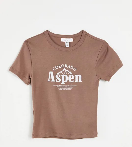 Коричневая футболка с принтом Aspen Topshop Petite-Коричневый цвет