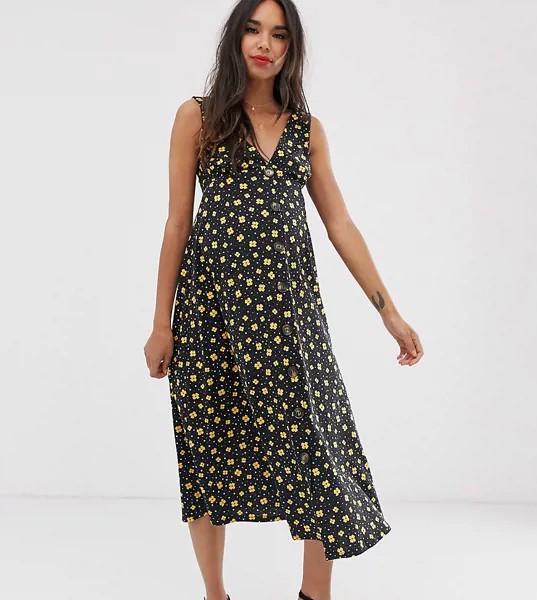 Эксклюзивный сарафан миди на пуговицах с цветочным принтом ASOS DESIGN Maternity-Зеленый