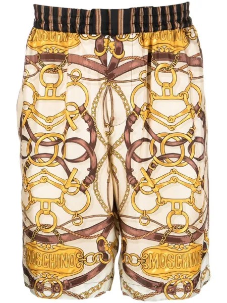 Moschino шелковые шорты с принтом Teddy, нейтральный цвет
