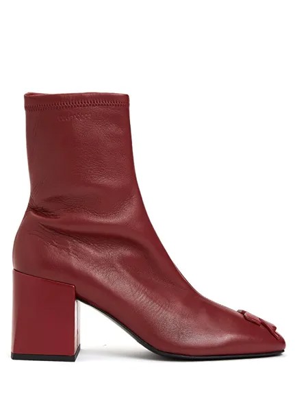 Бордово-красные женские кожаные ботинки с пряжкой с логотипом Courreges