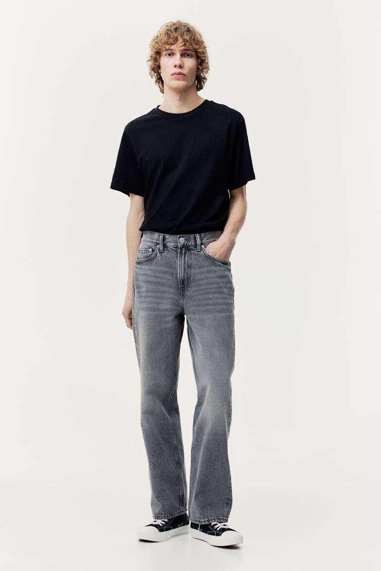 Прямые свободные высокие джинсы H&M, серый