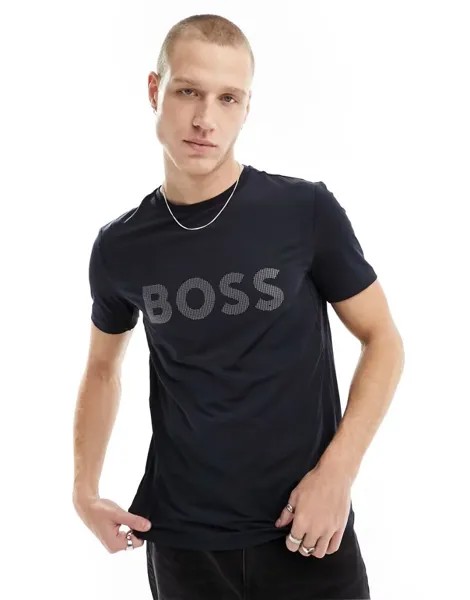 Темно-синяя приталенная футболка BOSS Green Tee Active