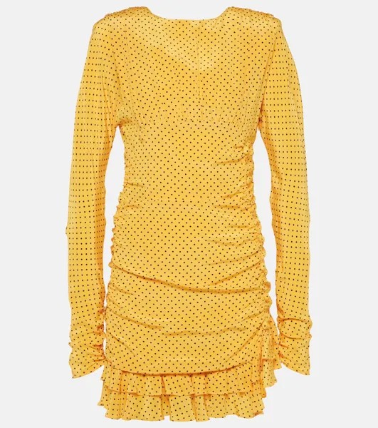 Шелковое мини-платье в горошек с оборками Alessandra Rich, желтый