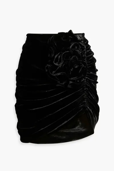 Велюровая мини-юбка с аппликацией и цветочным принтом Magda Butrym, черный