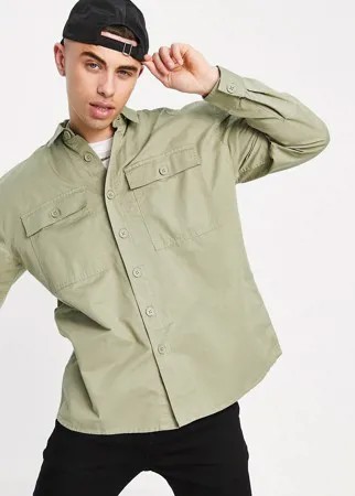 Выбеленная рубашка навыпуск свободного кроя цвета хаки New Look-Зеленый цвет