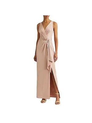 RALPH LAUREN Женское розовое длинное платье с запахом без рукавов и пряжкой 10