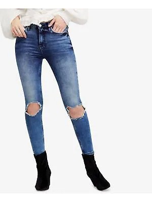 Женские синие джинсы скинни до колена FREE PEOPLE. Размер: талия 24.
