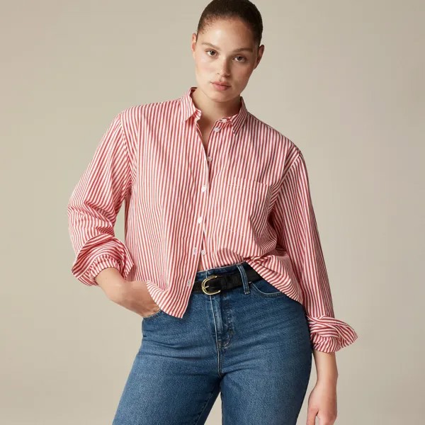 Укороченная рубашка на пуговицах в полоску Бартрам J.Crew, красный
