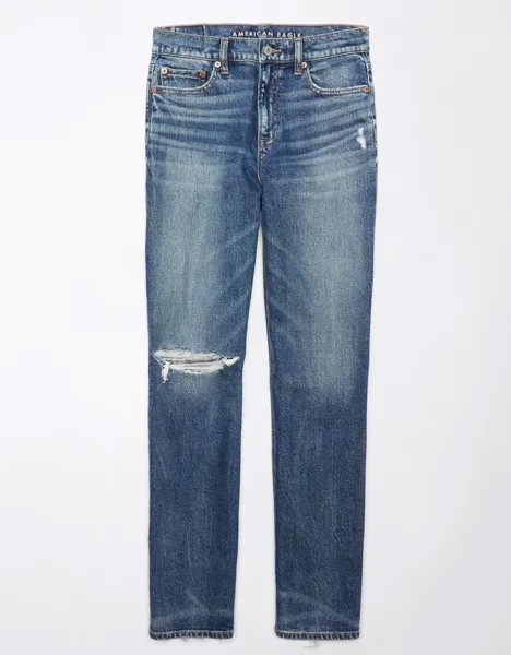 Прямые рваные джинсы AE Stretch с очень высокой талией American Eagle Outfitters, цвет Dark Shadow