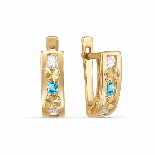 Серьги Яхонт, золото, 585 проба, фианит, бесцветный, голубой