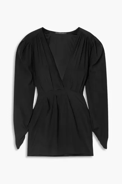 Шелковое мини-платье мини с запахом и сборками Zeynep Arcay, черный