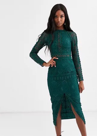 Платье-футляр с длинными рукавами и кружевом ASOS DESIGN Tall-Зеленый