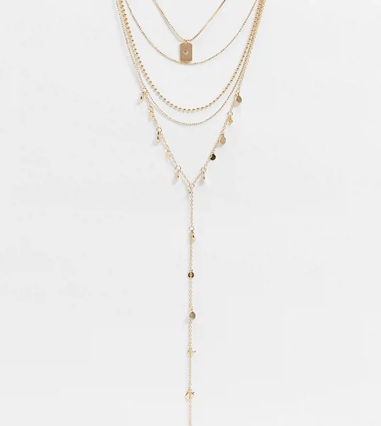 Золотистое ожерелье в несколько рядов ASOS DESIGN Curve-Золотой