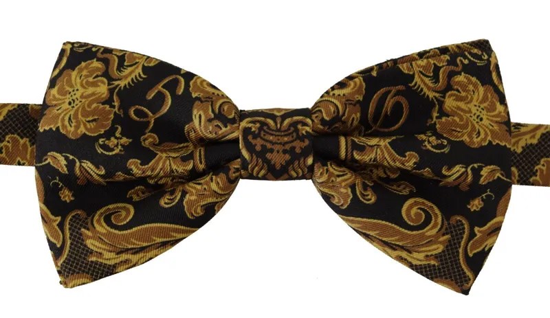 Мужской галстук-бабочка DOLCE - GABBANA, черный, золотой, шелковый, с регулируемым воротником, папийон, рекомендованная розничная цена 300 долларов США.