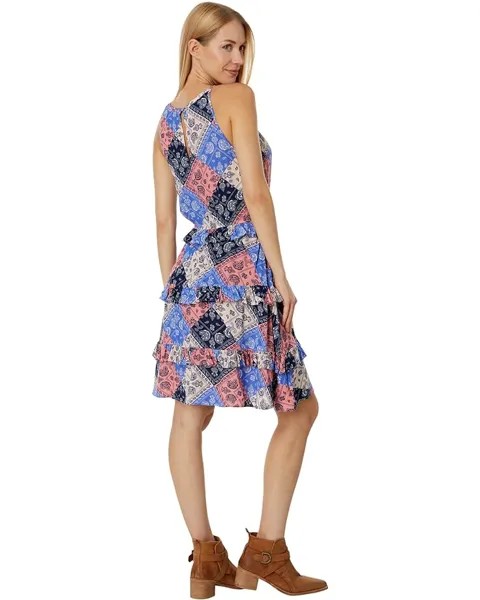 Платье Wrangler Goddess Neck Tiered Dress Button Closure, цвет Blue/Pink