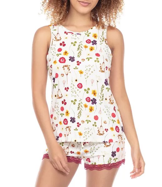 Короткий пижамный комплект Honeydew Intimates с цветочным принтом, полностью американский пижамный комплект без рукавов с круглым вырезом и кружевной отделкой, цветочный