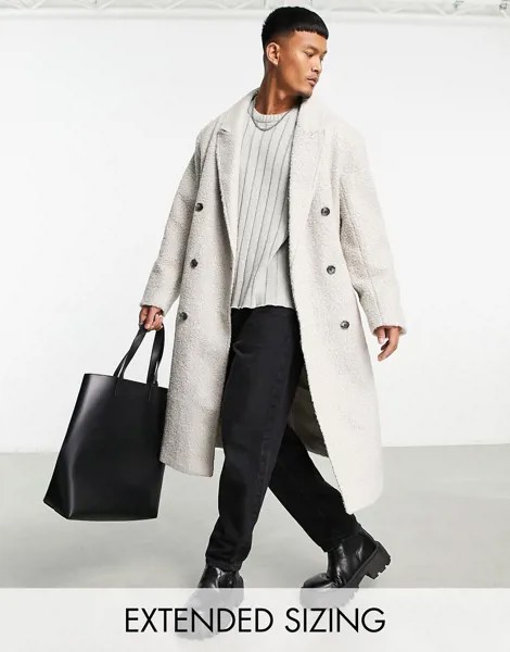 Светло-бежевое длинное пальто в стиле oversized из материала под шерсть ASOS DESIGN-Светло-бежевый цвет