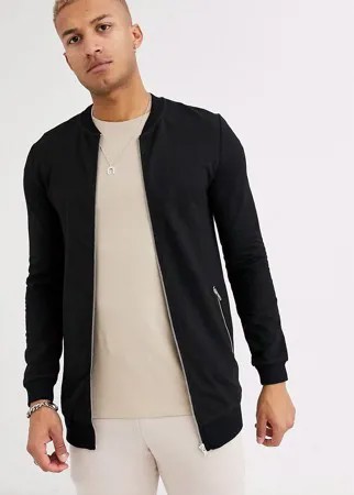 Черный обтягивающий трикотажный бомбер с серебристыми молниями ASOS DESIGN