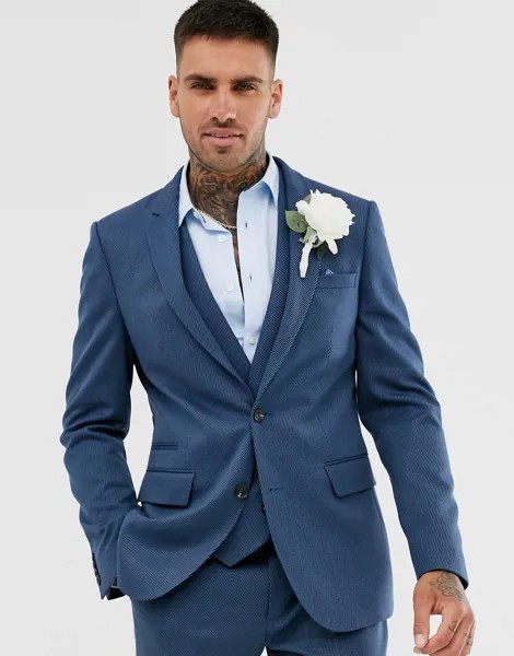 Синий приталенный пиджак из саржи ASOS DESIGN wedding-Голубой
