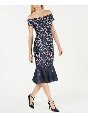 CALVIN KLEIN Женское синее вечернее платье длиной ниже колена с короткими рукавами 14