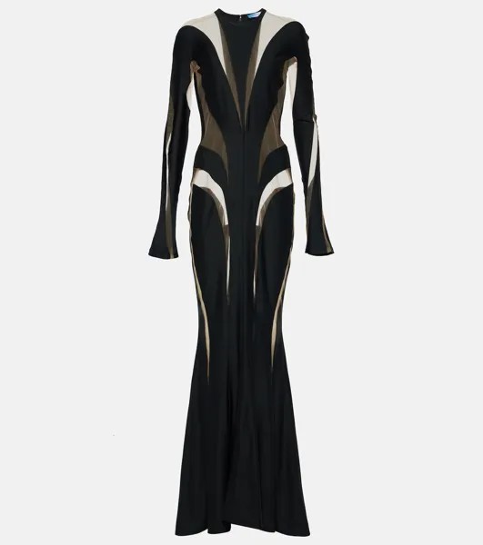 Платье из тюля и джерси со вставками Mugler, черный