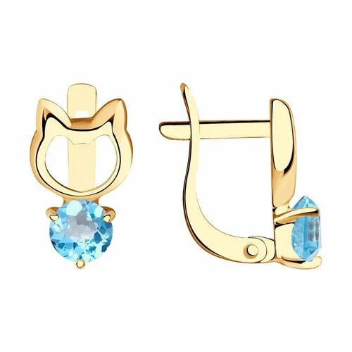 Серьги Яхонт, золото, 585 проба, топаз, , голубой