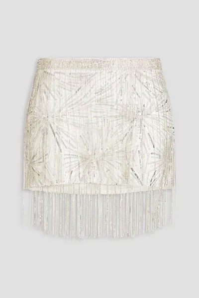 Юбка мини из крепа Beatrix с бахромой и украшением Retrofête, цвет Off-white