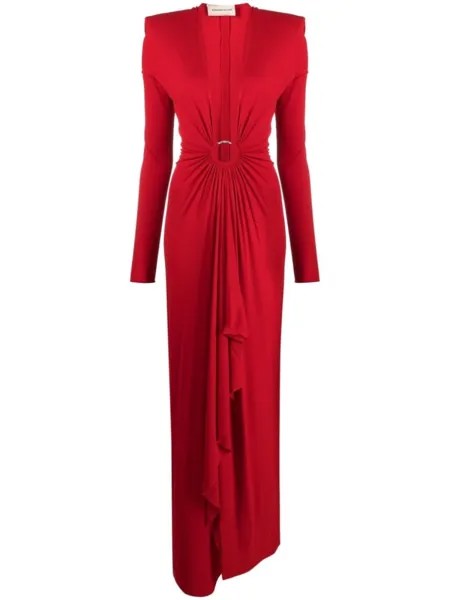 Alexandre Vauthier драпированное платье с глубоким вырезом, красный