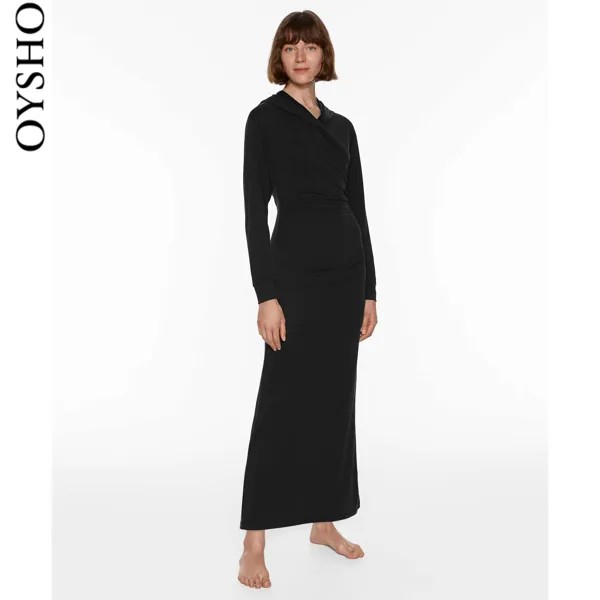 Платье облегающее Oysho с длинными рукавами и капюшоном, черный