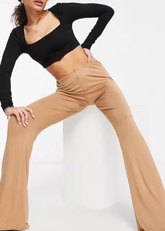 Бежевые расклешенные брюки с декоративными ремешками Fashionkilla-Коричневый цвет