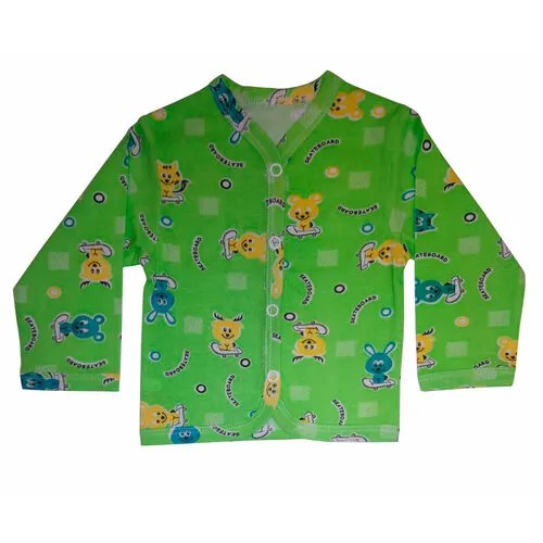 Рубашка  детская, хлопок, на кнопках, длинный рукав, размер 68, зеленый