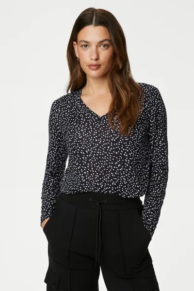 Блузка с заостренными краями и принтом Marks & Spencer, черный