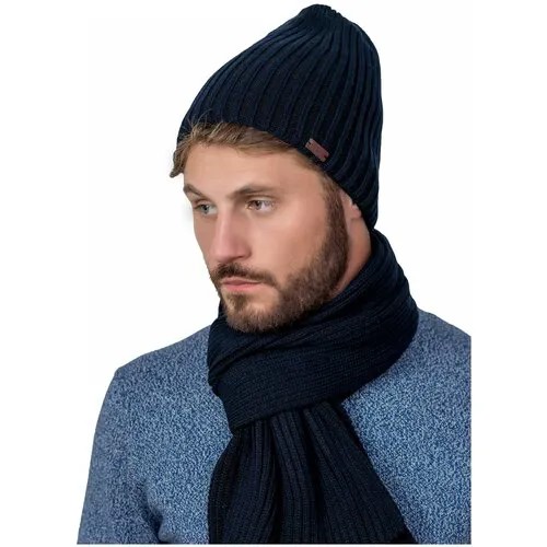 Зимняя теплая мужская шапка на флисовой подкладке и шарф мужские вязаные (комлект)