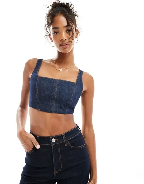 Джинсовый бюстгальтер без косточек ASOS синего цвета индиго