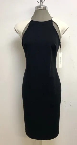 Новое элегантное платье-футляр в цветных блоках с цветными блоками от Calvin Klein, ЧЕРНО-БЕЛОЕ, ЖЕМЧУЖНОЕ, размер 6